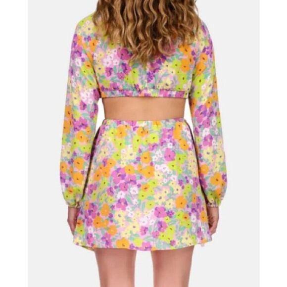 SANCTUARY - 🎉HPx2🎉 NWT - L XL Chiffon Floral Blouson Sleeve Cut-Out Mini Dress - Picture 14 of 16